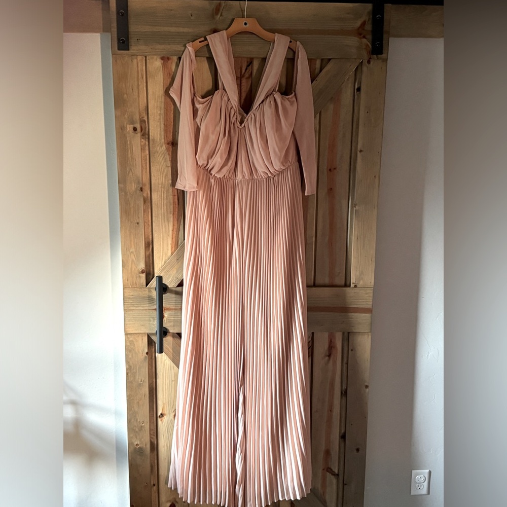 BOOHOO TALL PLISSE OFF THE SHOULDER WIDE LEG JUMPSUIT